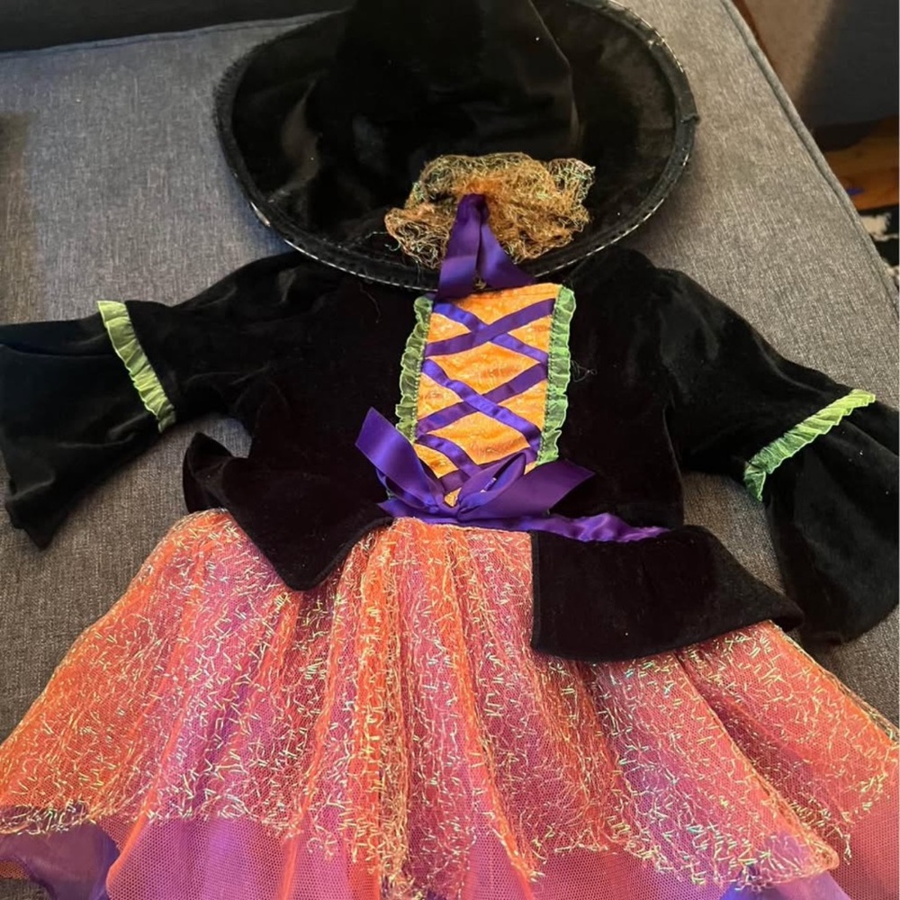 Kids Witch Costume with Hat - Black, Orange, Purple
